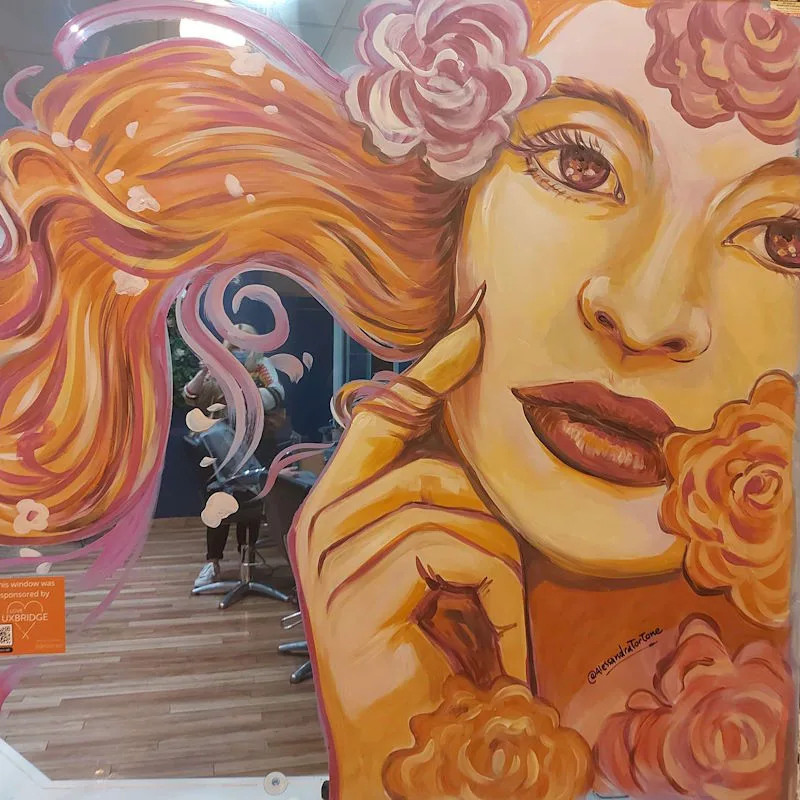 Hand-painted Spring window scene.